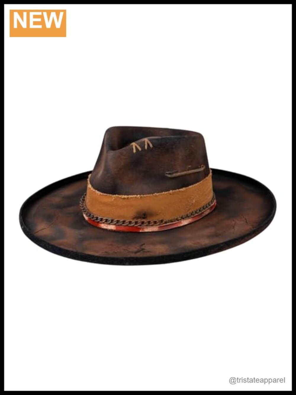 100% Wool Felt Fedora Hat Handmade Distressed Lightning Logo